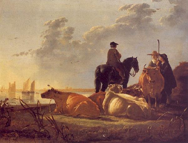 Aelbert Cuyp Cattle with Horseman and Peasants Norge oil painting art